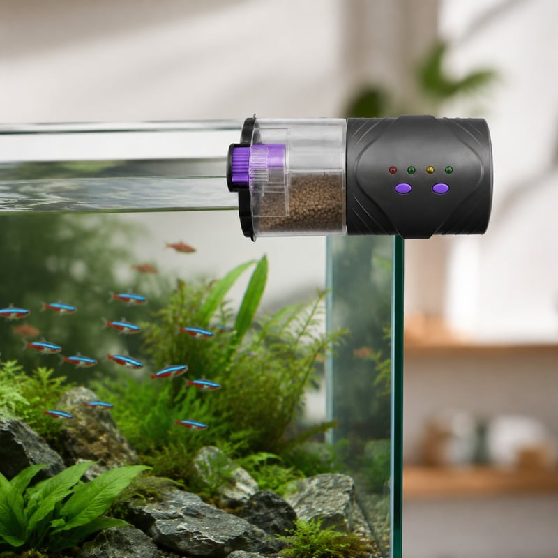 WK060 Automatic Aquarium Fish Feeder model WK060 functions image for Aquarium equipment distributors and sourcing teams