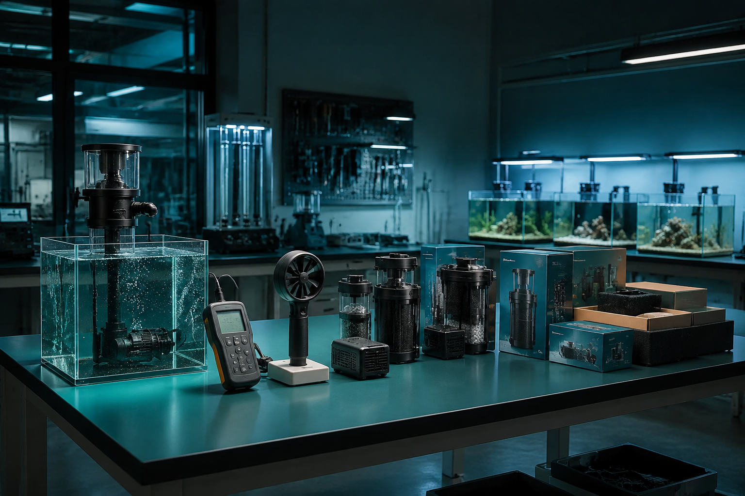 WKAQOO factory quality inspection and testing area for aquarium equipment manufacturing control for aquarium wholesale, OEM and distributor buyers