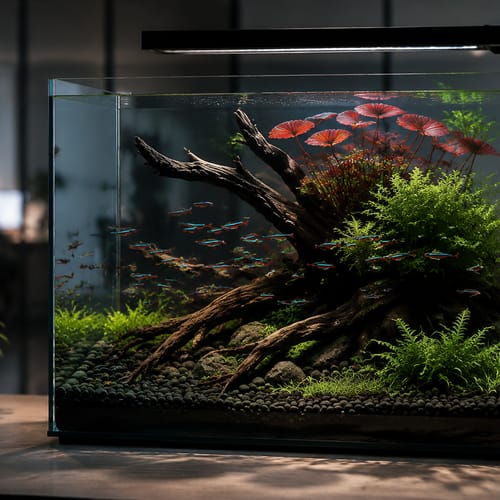 WKAQOO aquascaping driftwood lifestyle display for private-label aquarium decor sourcing for aquarium wholesale, OEM and distributor buyers